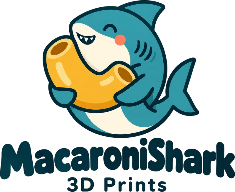 The MacaroniShark 3D Prints logo.